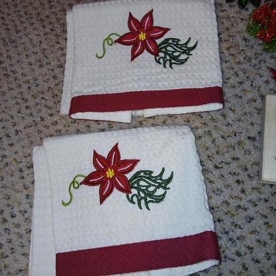 Christmas - Faux poinsettia flowers - Cardinals -red vase - and more poinsettia themed decorations
