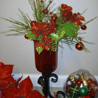 Christmas - Faux poinsettia flowers - Cardinals -red vase - and more poinsettia themed decorations