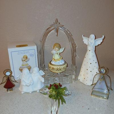 Christmas Angels - Precious moments - light up angel - stained glass angels and a Ganz Kissing Krystals cross ornament