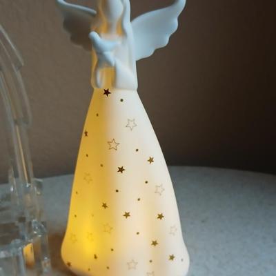 Christmas Angels - Precious moments - light up angel - stained glass angels and a Ganz Kissing Krystals cross ornament