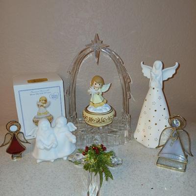Christmas Angels - Precious moments - light up angel - stained glass angels and a Ganz Kissing Krystals cross ornament