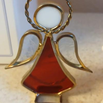 Christmas Angels - Precious moments - light up angel - stained glass angels and a Ganz Kissing Krystals cross ornament