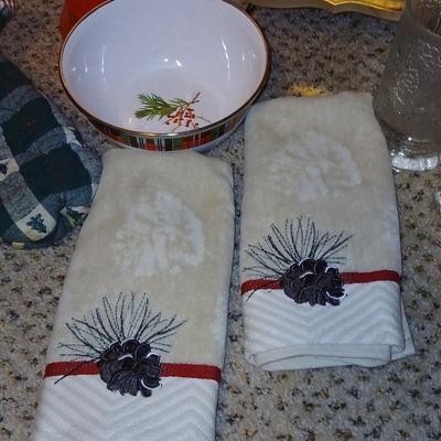 Christmas - Lantern snowman - pine mugs - pine cone towels - cardinal electric music snow globe and more