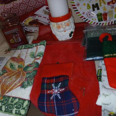 Christmas - Kitchen items - platters & Trays - linens - Table cloths- small stockings - and more