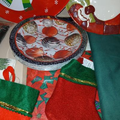 Christmas - Kitchen items - platters & Trays - linens - Table cloths- small stockings - and more