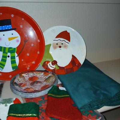 Christmas - Kitchen items - platters & Trays - linens - Table cloths- small stockings - and more