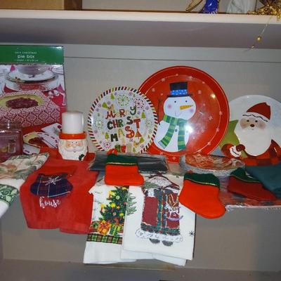 Christmas - Kitchen items - platters & Trays - linens - Table cloths- small stockings - and more