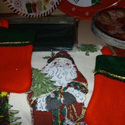 Christmas - Kitchen items - platters & Trays - linens - Table cloths- small stockings - and more
