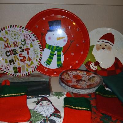 Christmas - Kitchen items - platters & Trays - linens - Table cloths- small stockings - and more
