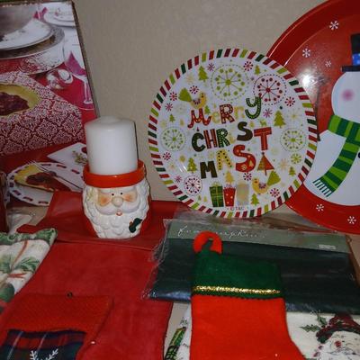 Christmas - Kitchen items - platters & Trays - linens - Table cloths- small stockings - and more
