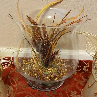 Christmas angels with silk table runner, large centerpiece vase and more