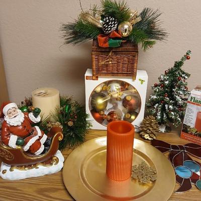 Christmas - Santa in sleigh figure -beautiful ornaments - candles - and more
