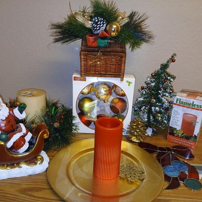 Christmas - Santa in sleigh figure -beautiful ornaments - candles - and more