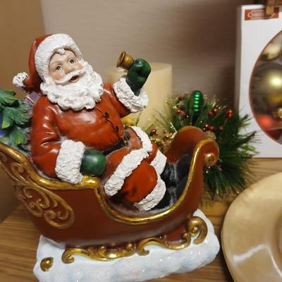 Christmas - Santa in sleigh figure -beautiful ornaments - candles - and more