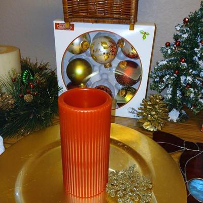Christmas - Santa in sleigh figure -beautiful ornaments - candles - and more