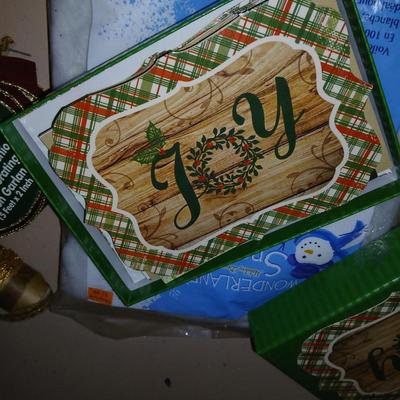 Christmas - Decorative rolls of ribbon - greeting cards - lantern wicks and faux snow