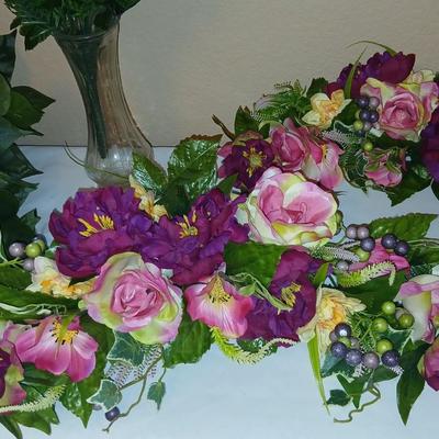Faux flowers Boquet's and door swaths with glass vases