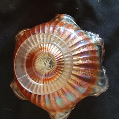 Six Vintage Carnival Glass Marigold Stipple Ray Bowls