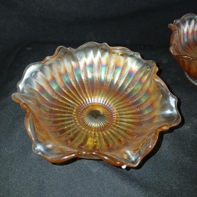 Six Vintage Carnival Glass Marigold Stipple Ray Bowls