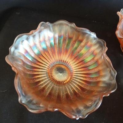 Six Vintage Carnival Glass Marigold Stipple Ray Bowls