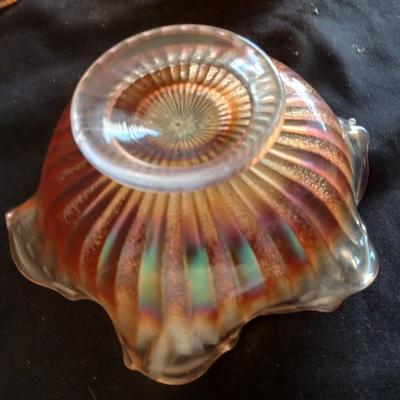 Six Vintage Carnival Glass Marigold Stipple Ray Bowls