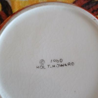 Holt Howard 1960 Rooster tea pot with cream and sugar - rooster towel - trivet and a basket