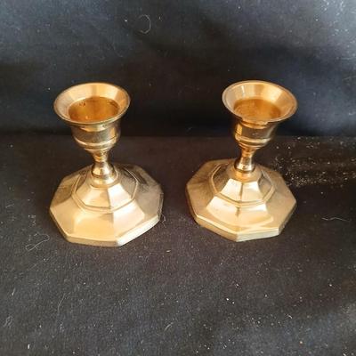 Immaculate HALL 6 cup tea pot - two brass candle holders - butterfly embroidered linen and a teacup