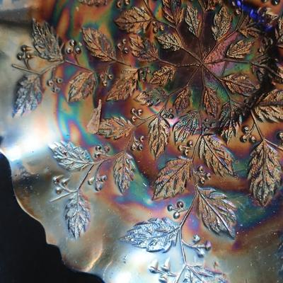 Vintage Iridescent Holly Fenton Carnival Glass 9-inch Bowl - Retro Bowl, Holly Dish, Fenton Glass