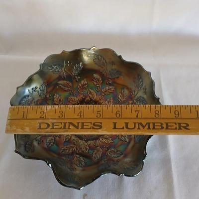 Vintage Iridescent Holly Fenton Carnival Glass 9-inch Bowl - Retro Bowl, Holly Dish, Fenton Glass