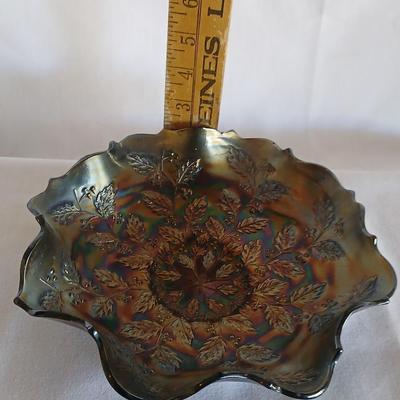 Vintage Iridescent Holly Fenton Carnival Glass 9-inch Bowl - Retro Bowl, Holly Dish, Fenton Glass