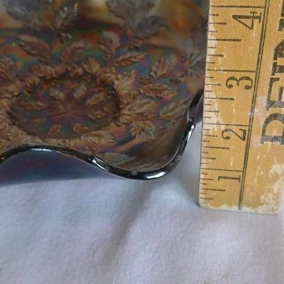 Vintage Iridescent Holly Fenton Carnival Glass 9-inch Bowl - Retro Bowl, Holly Dish, Fenton Glass