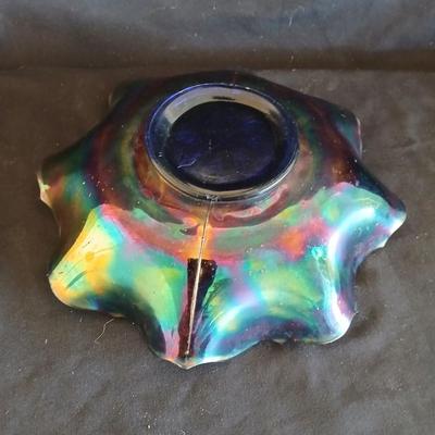 Vintage Iridescent Holly Fenton Carnival Glass 9-inch Bowl - Retro Bowl, Holly Dish, Fenton Glass