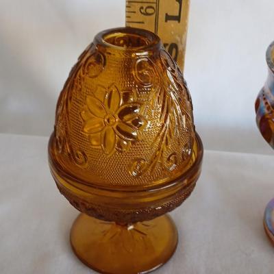 Amber glass - Tierra fairy lamp - MCM Amber iridescent carnival glass