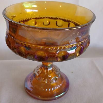 Amber glass - Tierra fairy lamp - MCM Amber iridescent carnival glass