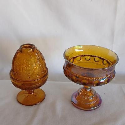 Amber glass - Tierra fairy lamp - MCM Amber iridescent carnival glass