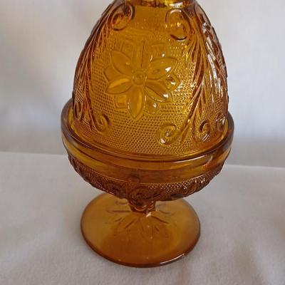 Amber glass - Tierra fairy lamp - MCM Amber iridescent carnival glass