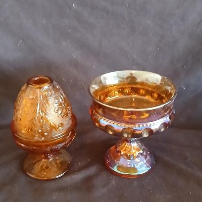 Amber glass - Tierra fairy lamp - MCM Amber iridescent carnival glass