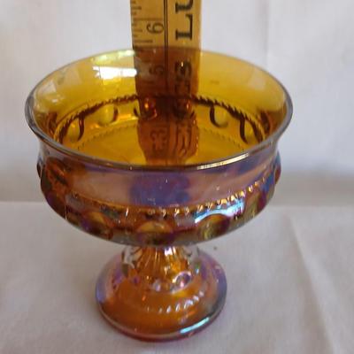 Amber glass - Tierra fairy lamp - MCM Amber iridescent carnival glass