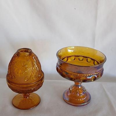 Amber glass - Tierra fairy lamp - MCM Amber iridescent carnival glass