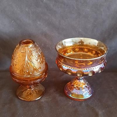 Amber glass - Tierra fairy lamp - MCM Amber iridescent carnival glass