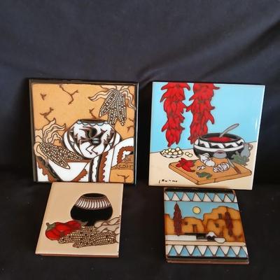 Kitchen trivet tiles - Signed - Earthtones designer tiles by well-known southwestern artists
