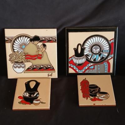 Kitchen trivet tiles - Signed - Earthtones designer tiles by well-known southwestern artists
