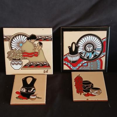 Kitchen trivet tiles - Signed - Earthtones designer tiles by well-known southwestern artists
