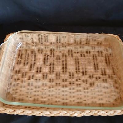 Glass cake dish - broiler pan - Pie pan and a basket for the cake dish