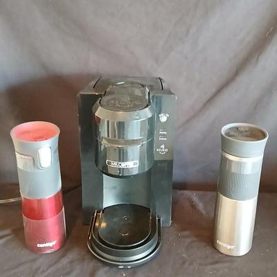 Mr. Coffee Keurig with two Contigo coffee mugs