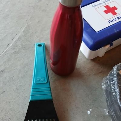 150 Piece Highway emergency kit with first aid kit / box a steel water bottle and a window scraper