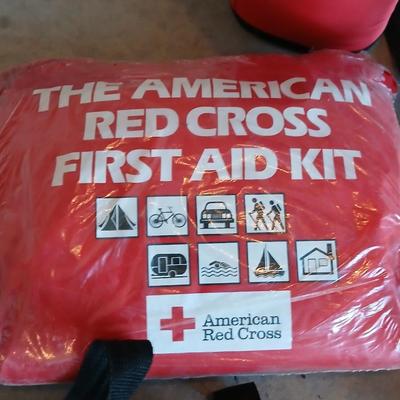 Large cooler bag - water bottle - red cross first aid kit and other auto survival necessities
