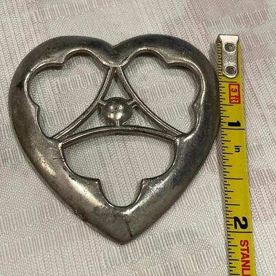 Vintage Sterling ring & metal heart scarf holder