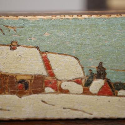 ANTIQUE FROM RUSSIA FOUR WOODEN FOLK ART BOXES OF CARVED BOXES W/ HAND PAINTED WINTER SCENES