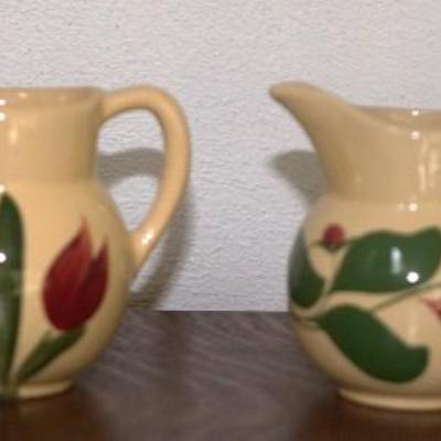 GROUPING OF FOUR WATTS WEAR 4" PITCHERS OF DIFFERENT PATTERNS